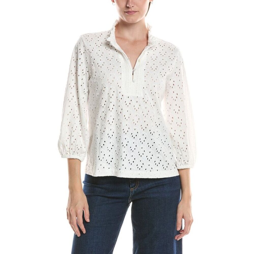 Nic+Zoe Womens  Knit Eyelet Top, White